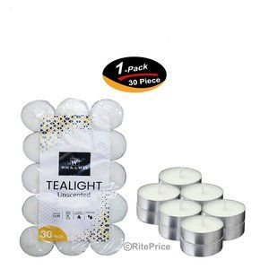 30 PCS (1 Pack) Tealight Unscented White Candles 2.5 Hour Burn Time Dripless